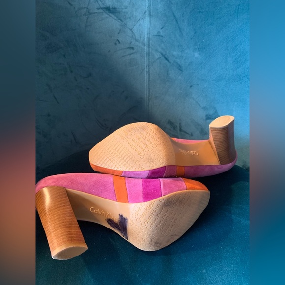 Calvin Klein Gabbey suede pink orange platform heels✨6.5 m - Picture 12 of 12